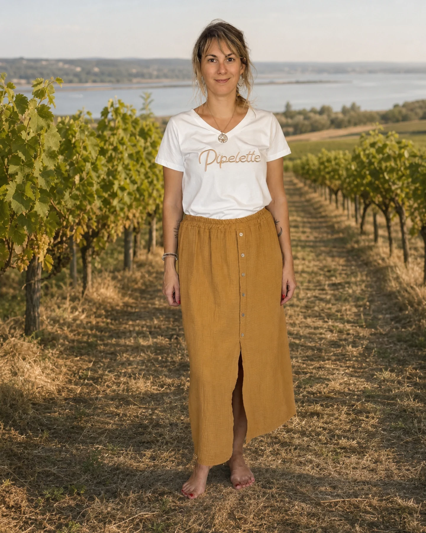 Jupe gaze de coton Marron